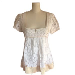 Bebe lace overlay bustier blouse